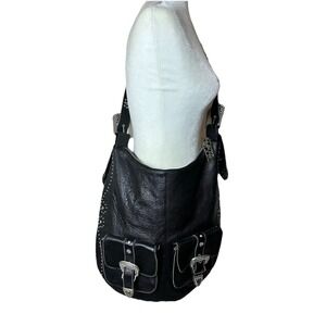 Western Bling Black Leather Hobo Bag Purse Rhinestone Gems Studded‎ Buckle Large